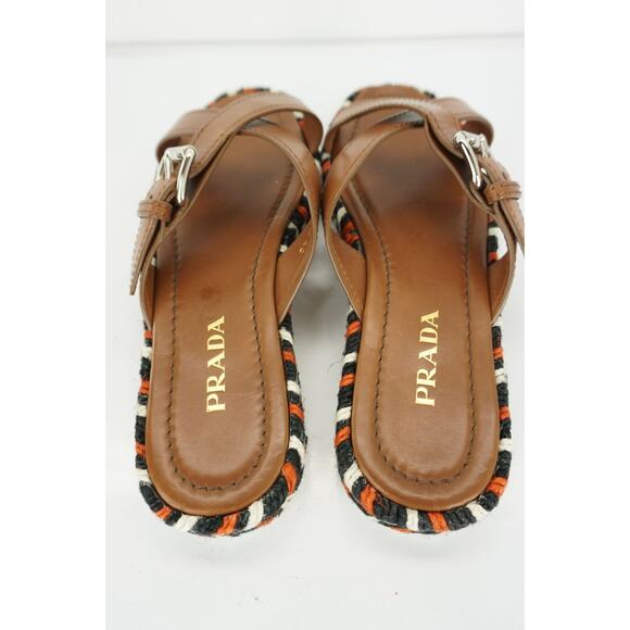 Prada Crisscross Espadrille Slide Sandals logo New brown Womens - Picture 7 of 10